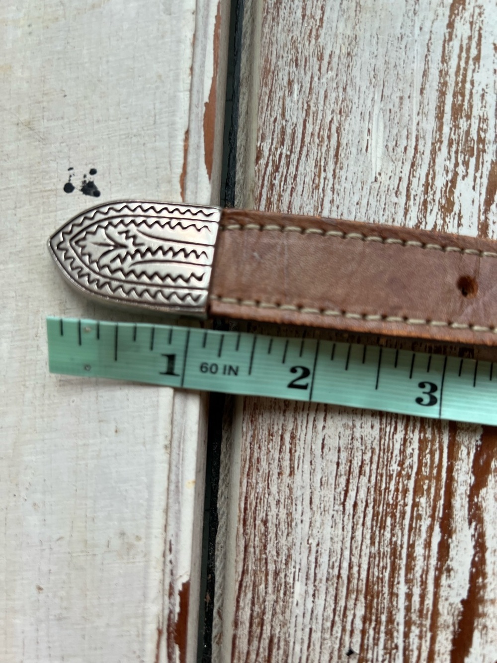 Brown Leather Western Belt with Silver Buckle - Picture 13 of 16